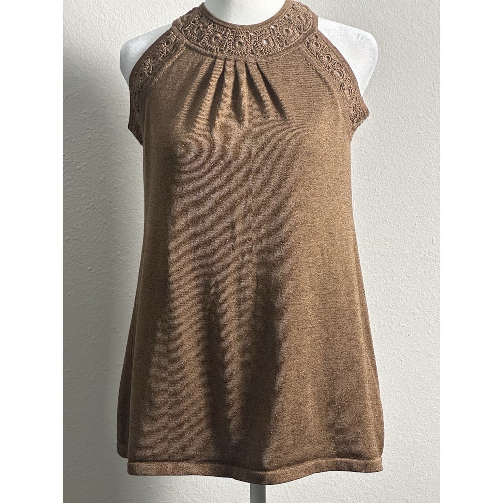 INC International Concepts Women's Brown Gold Glitter Sleeveless Top (M)